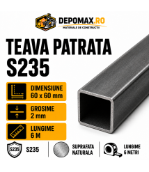 Teava patrata 60 x 60 x 2 mm, 6 metri
